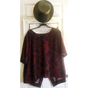 Ava & Viv Wine And Black Floral Crossback Top